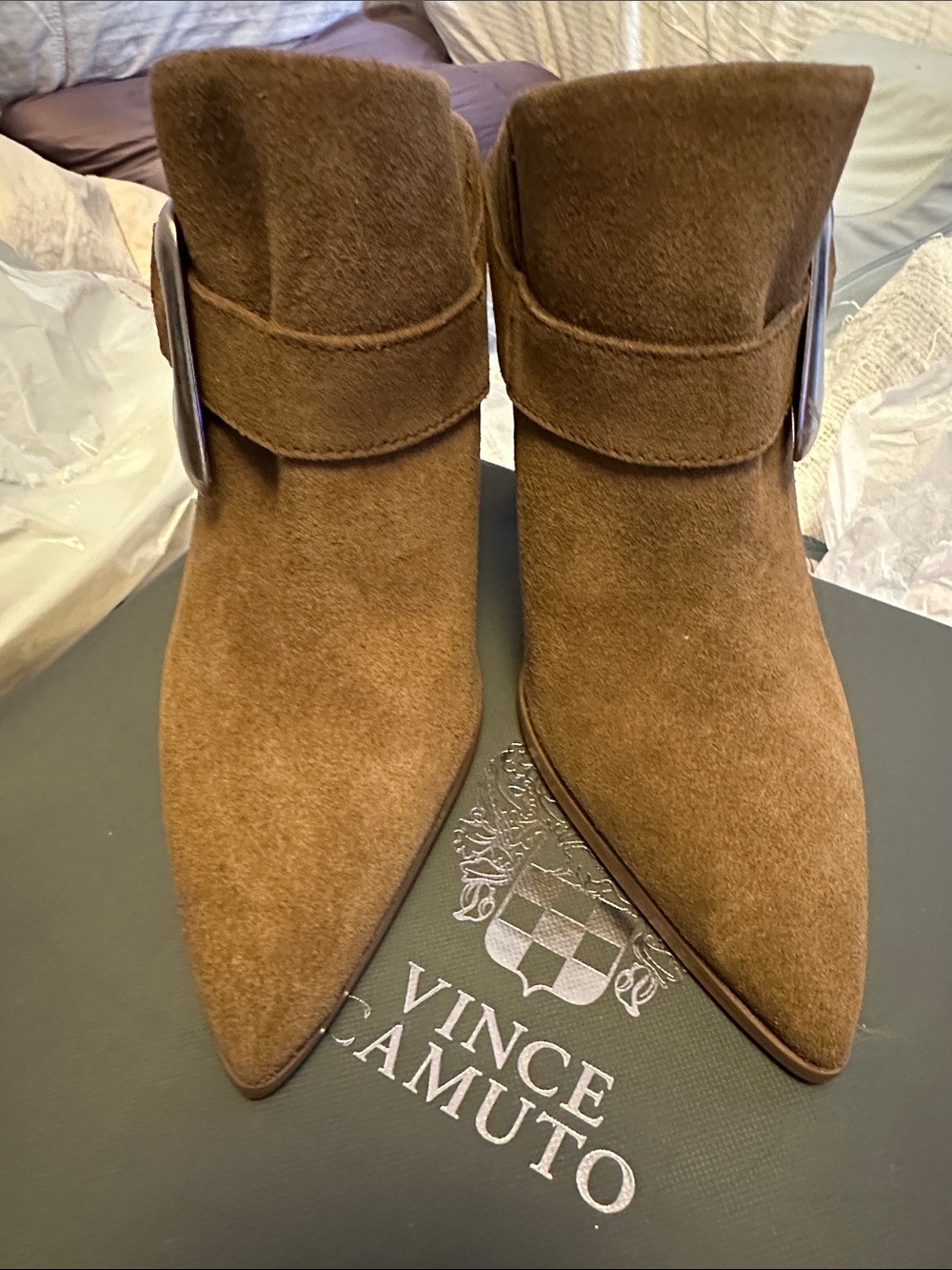 Vince Camuto Chestnut Suede Pointed Ankle Booties